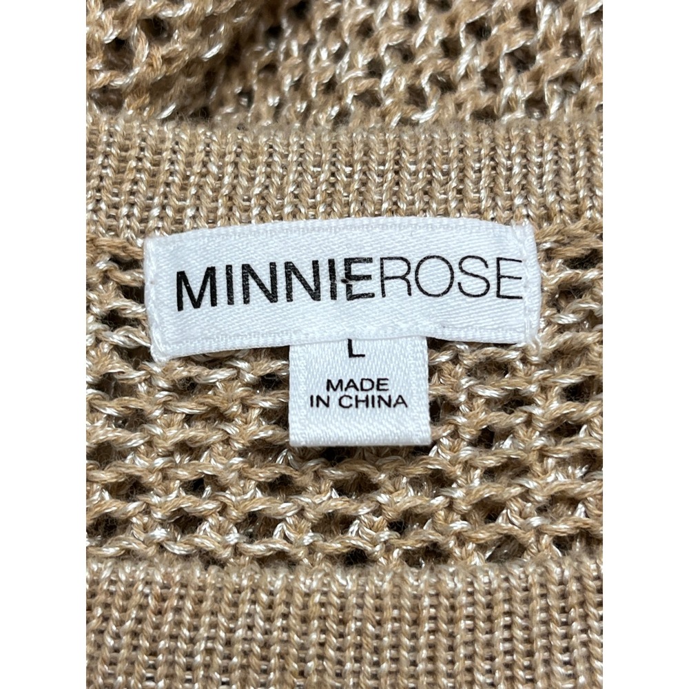 MINNIE ROSE Gold Mesh Sweater Sz L Metallic Tan Crochet Knit Hampton Boho Beachy - Picture 6 of 13